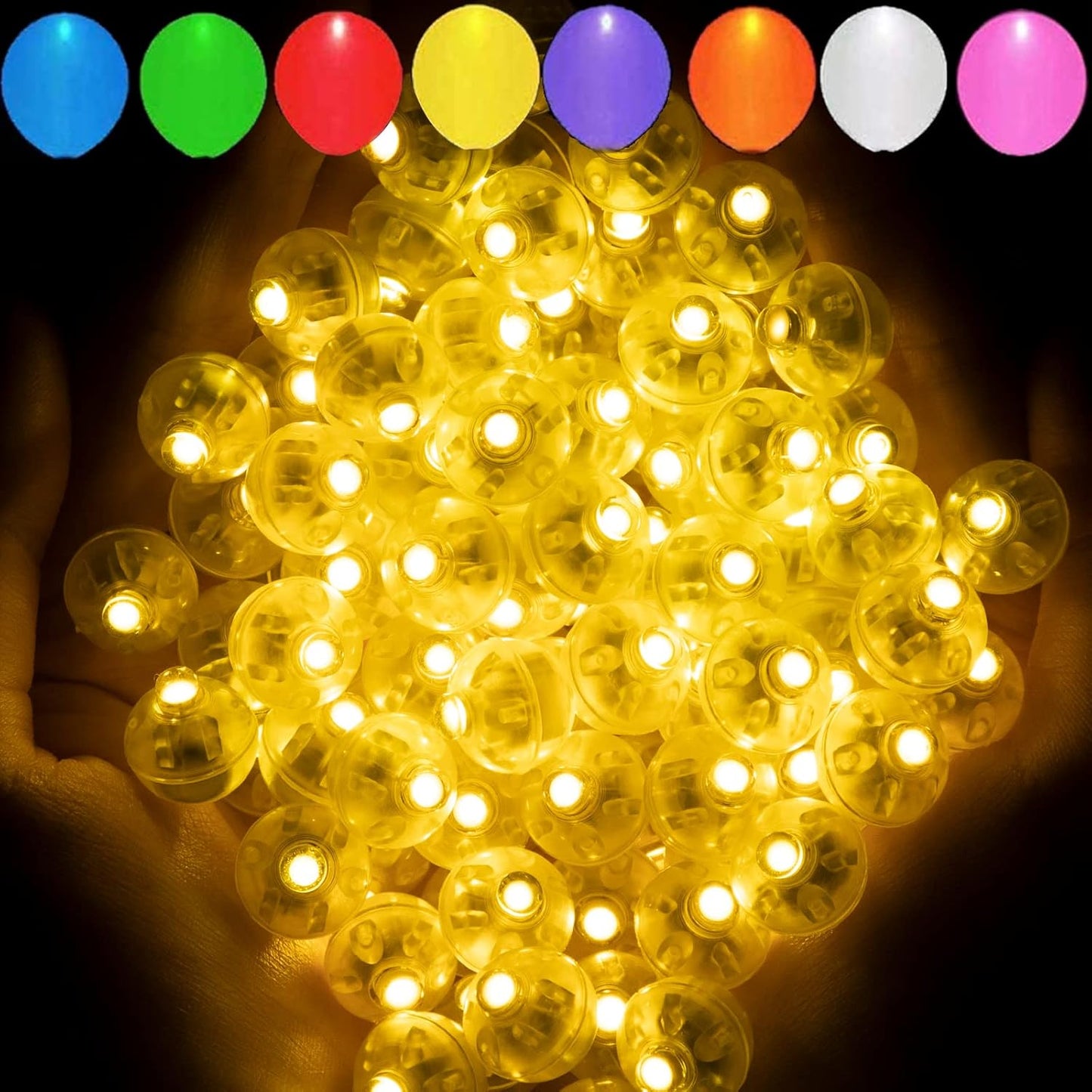 50pcs Yellow Balloon Lights,Long Standby Time Waterproof Mini Light,Battery Powered,Round LED Ball Lamp for Latex Balloon Paper Lantern Party Wedding Festival Christmas Halloween Decorative