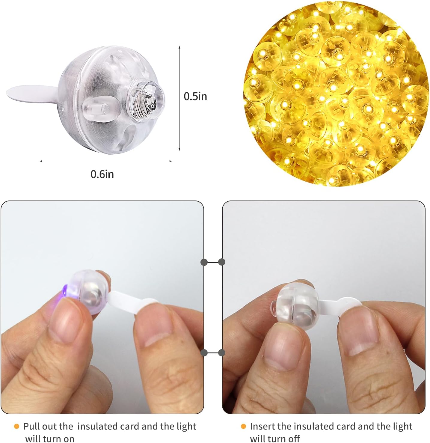 50pcs Yellow Balloon Lights,Long Standby Time Waterproof Mini Light,Battery Powered,Round LED Ball Lamp for Latex Balloon Paper Lantern Party Wedding Festival Christmas Halloween Decorative