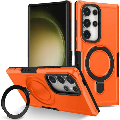 Rugged Ring Magnetic Stand Holder Case for Samsung S26 Ultra S25 Plus S24fe S23 S22 Note 20 A56 A16 A07 A55 Cover(Galaxy S24+/Orange)