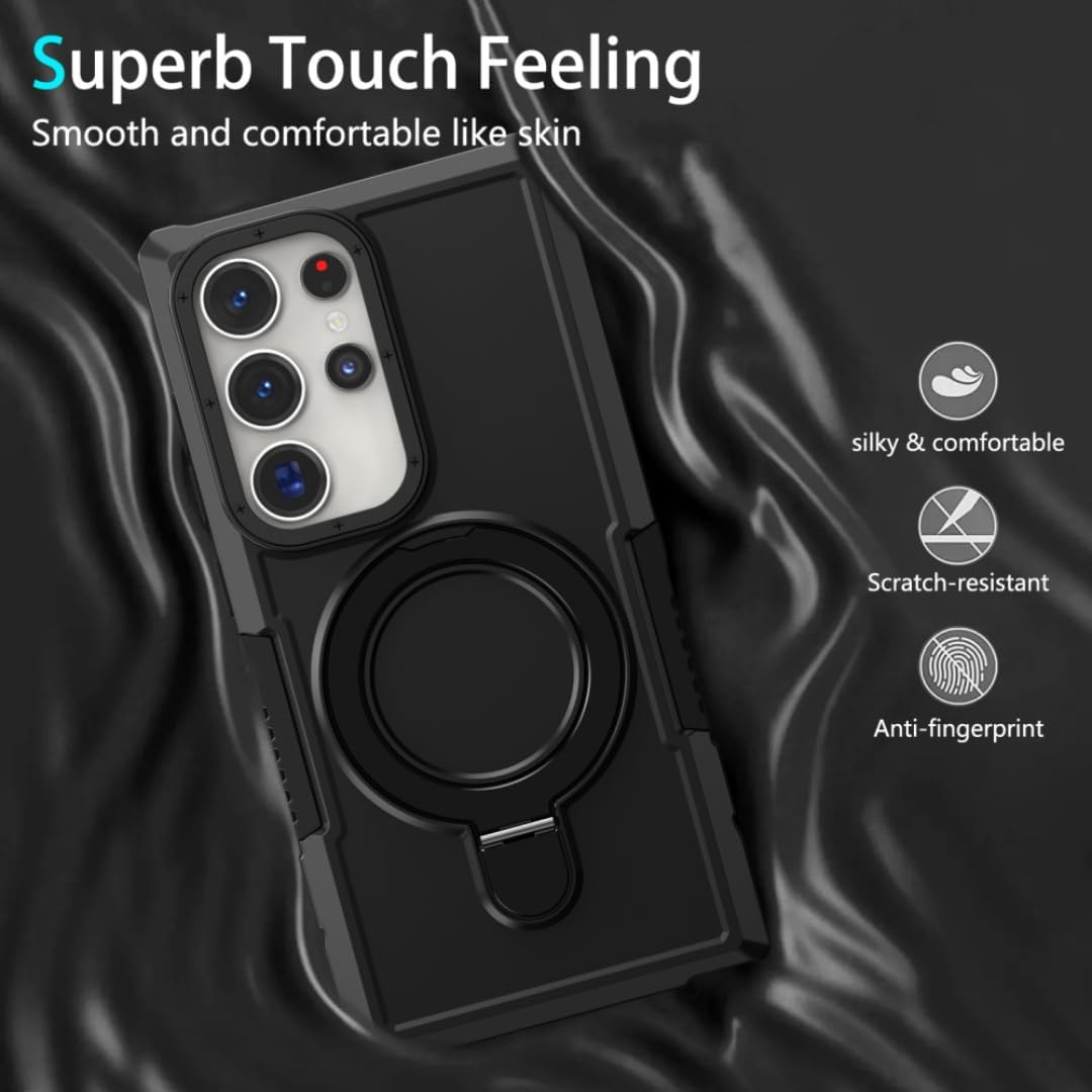 Rugged Ring Magnetic Stand Holder Case for Samsung S26 Ultra S25 Plus S24fe S23 S22 Note 20 A56 A16 A07 A55 Cover(Galaxy S24+/Orange)