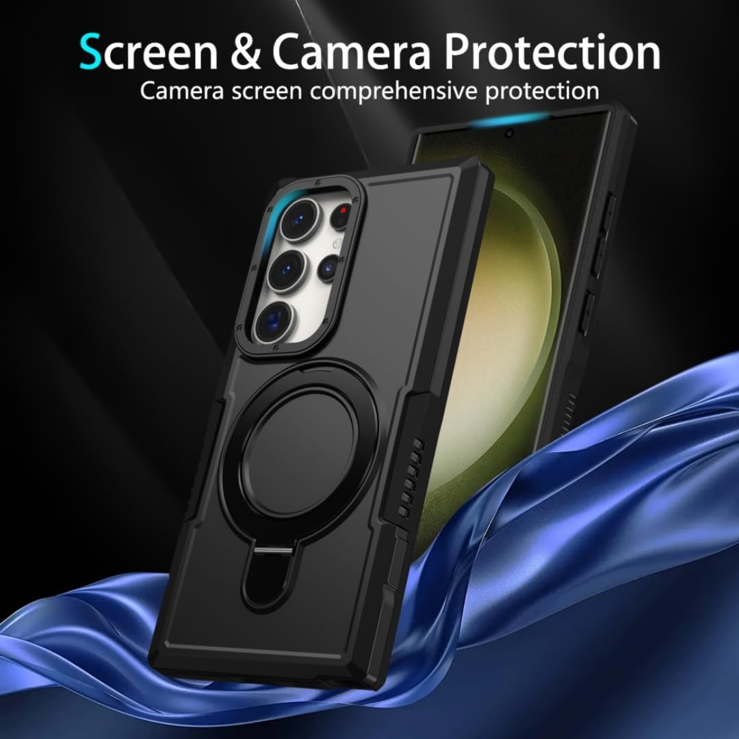 Rugged Ring Magnetic Stand Holder Case for Samsung S26 Ultra S25 Plus S24fe S23 S22 Note 20 A56 A16 A07 A55 Cover(Galaxy S24+/Orange)