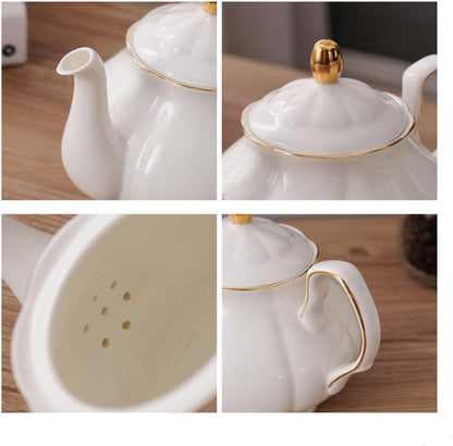 15 Pieces Simple White English Ceramic Tea Sets,Tea Pot,Bone China Cups Without Metal Holder,Matching Spoons,Afternoon Tea Set Service Coffee Set