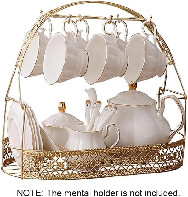 15 Pieces Simple White English Ceramic Tea Sets,Tea Pot,Bone China Cups Without Metal Holder,Matching Spoons,Afternoon Tea Set Service Coffee Set