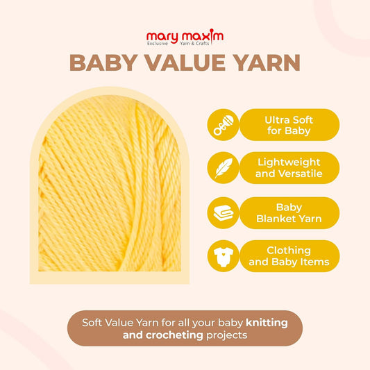 Baby Value Yarn for Crocheting and Knitting, Soft Yellow Baby Yarn for Clothing, Decor and Blankets, Acrylic Worsted Weight, 342 Yards Per 6 OZ Skein - Yellow