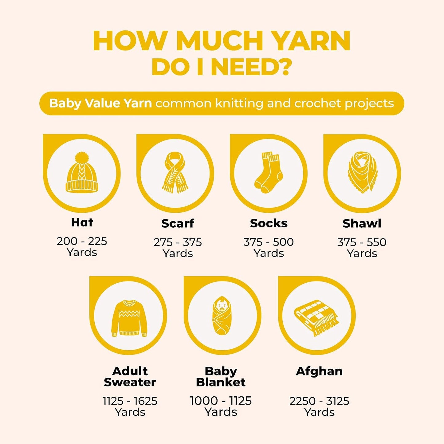 Baby Value Yarn for Crocheting and Knitting, Soft Yellow Baby Yarn for Clothing, Decor and Blankets, Acrylic Worsted Weight, 342 Yards Per 6 OZ Skein - Yellow
