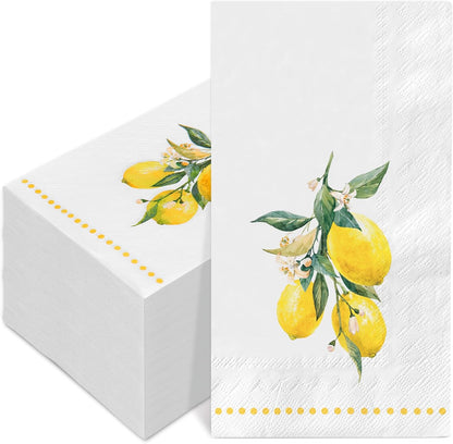 100 Pcs Lemon Guest Napkins Watercolor Yellow Lemon Flower Disposable Napkins Citrus Fruit Dinner Paper Hand Towels for Bathroom Summer Birthday Party Table Supplies
