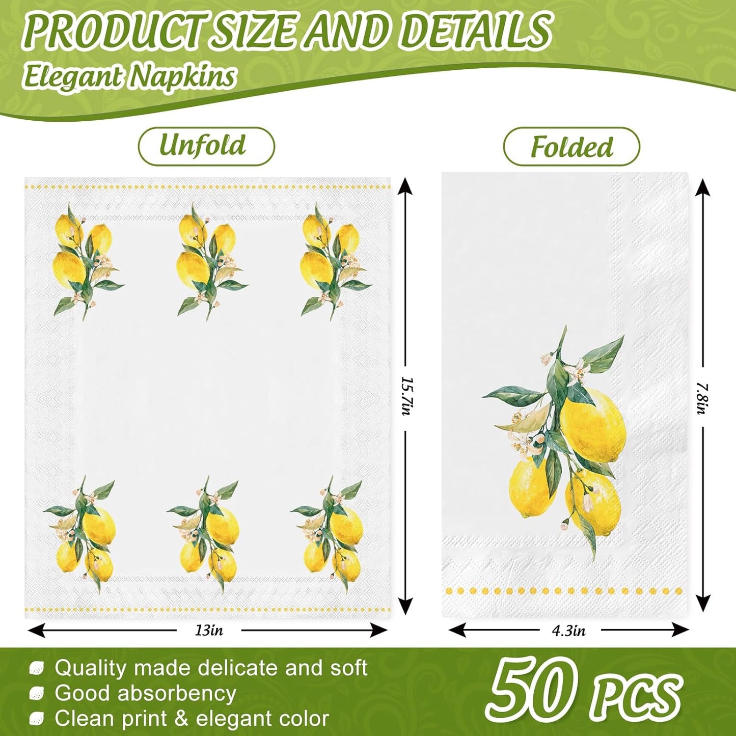 100 Pcs Lemon Guest Napkins Watercolor Yellow Lemon Flower Disposable Napkins Citrus Fruit Dinner Paper Hand Towels for Bathroom Summer Birthday Party Table Supplies