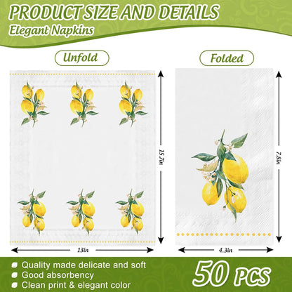 100 Pcs Lemon Guest Napkins Watercolor Yellow Lemon Flower Disposable Napkins Citrus Fruit Dinner Paper Hand Towels for Bathroom Summer Birthday Party Table Supplies
