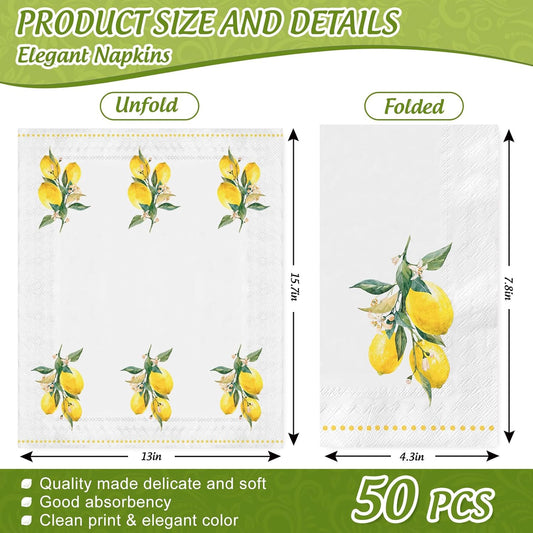 100 Pcs Lemon Guest Napkins Watercolor Yellow Lemon Flower Disposable Napkins Citrus Fruit Dinner Paper Hand Towels for Bathroom Summer Birthday Party Table Supplies