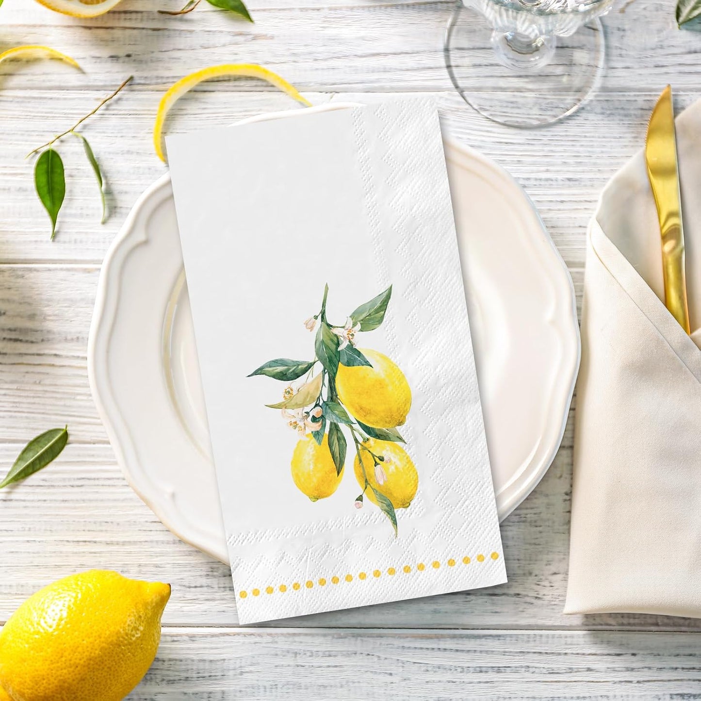 100 Pcs Lemon Guest Napkins Watercolor Yellow Lemon Flower Disposable Napkins Citrus Fruit Dinner Paper Hand Towels for Bathroom Summer Birthday Party Table Supplies