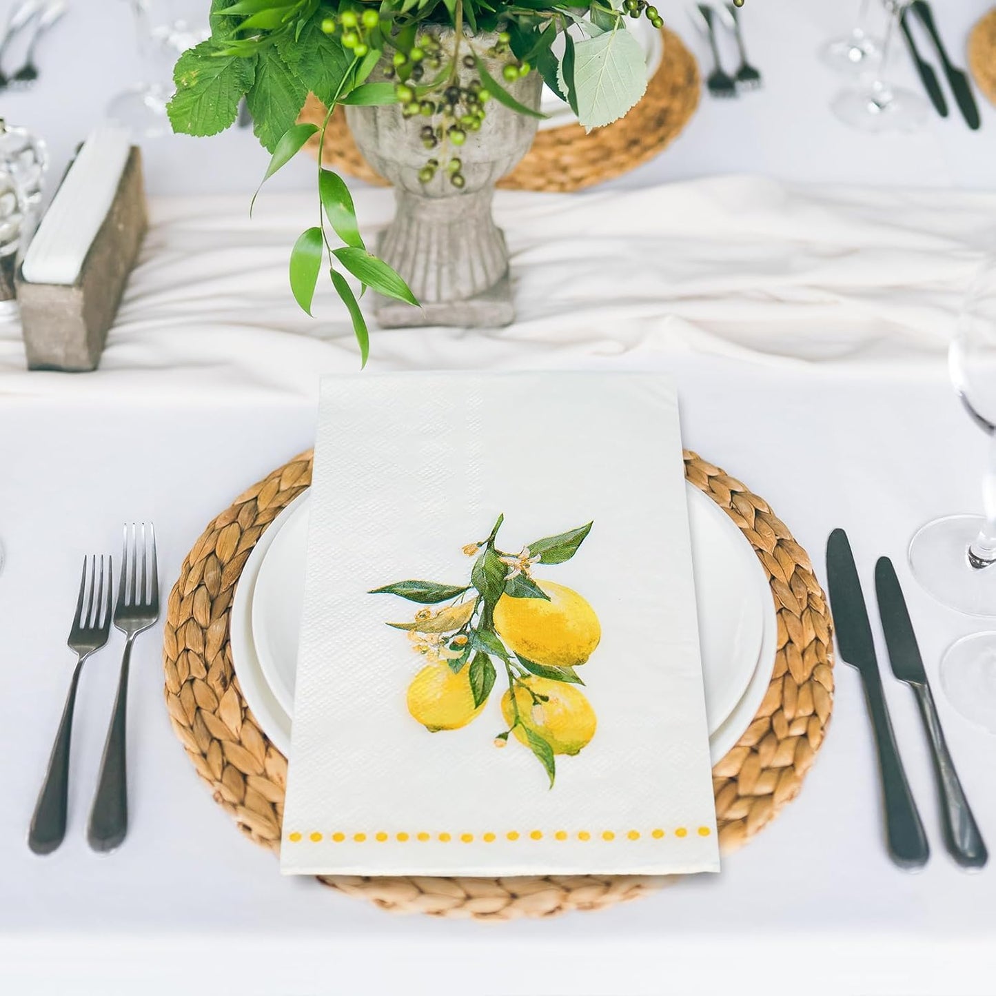 100 Pcs Lemon Guest Napkins Watercolor Yellow Lemon Flower Disposable Napkins Citrus Fruit Dinner Paper Hand Towels for Bathroom Summer Birthday Party Table Supplies