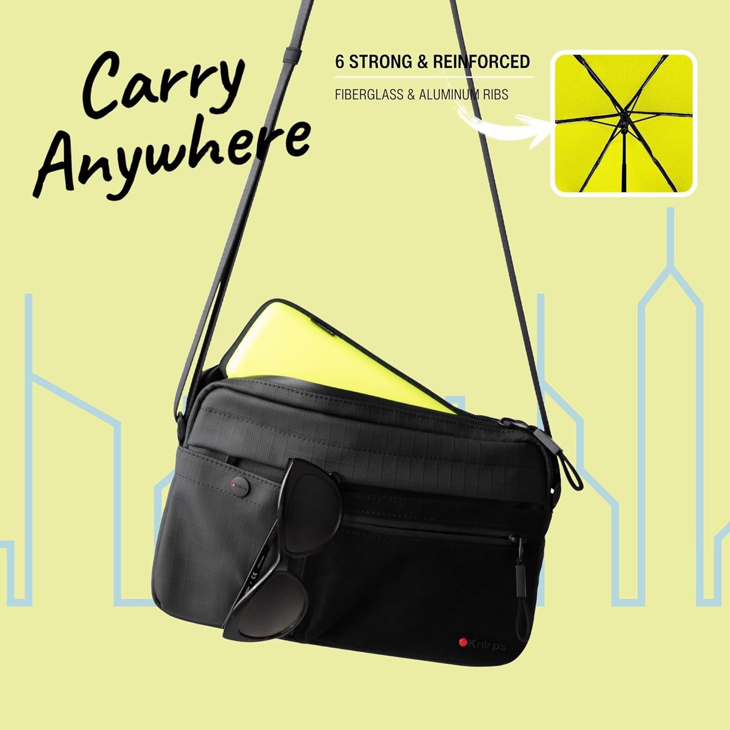 X4U My Clever Companion– 90cm Diameter Windproof Manual Open/Close Umbrella, Small and Compact Design for Travel and All Weather Protection, with Retractable Feature and Travel Case