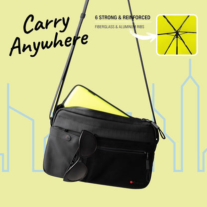 X4U My Clever Companion– 90cm Diameter Windproof Manual Open/Close Umbrella, Small and Compact Design for Travel and All Weather Protection, with Retractable Feature and Travel Case