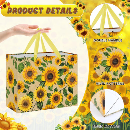 Large Sunflower Gift Bag with Tissue Paper and Greeting Card Yellow Sunflower Party Favor Bags Decorations Floral Sunflower Treat Candy Paper Bag Sunflower Wrapping Paper for Wedding Birthday Gift