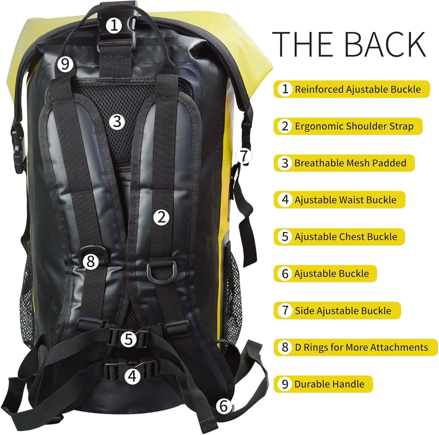 55L Waterproof Marine Dry Bag, Roll Top Backpack, Heavy Duty Dry Sack for Kayaking, Boating,Swimming,Diving,Surfing,Rafting,Fishing,Camping,Hiking,with Reflective Strip,Yellow