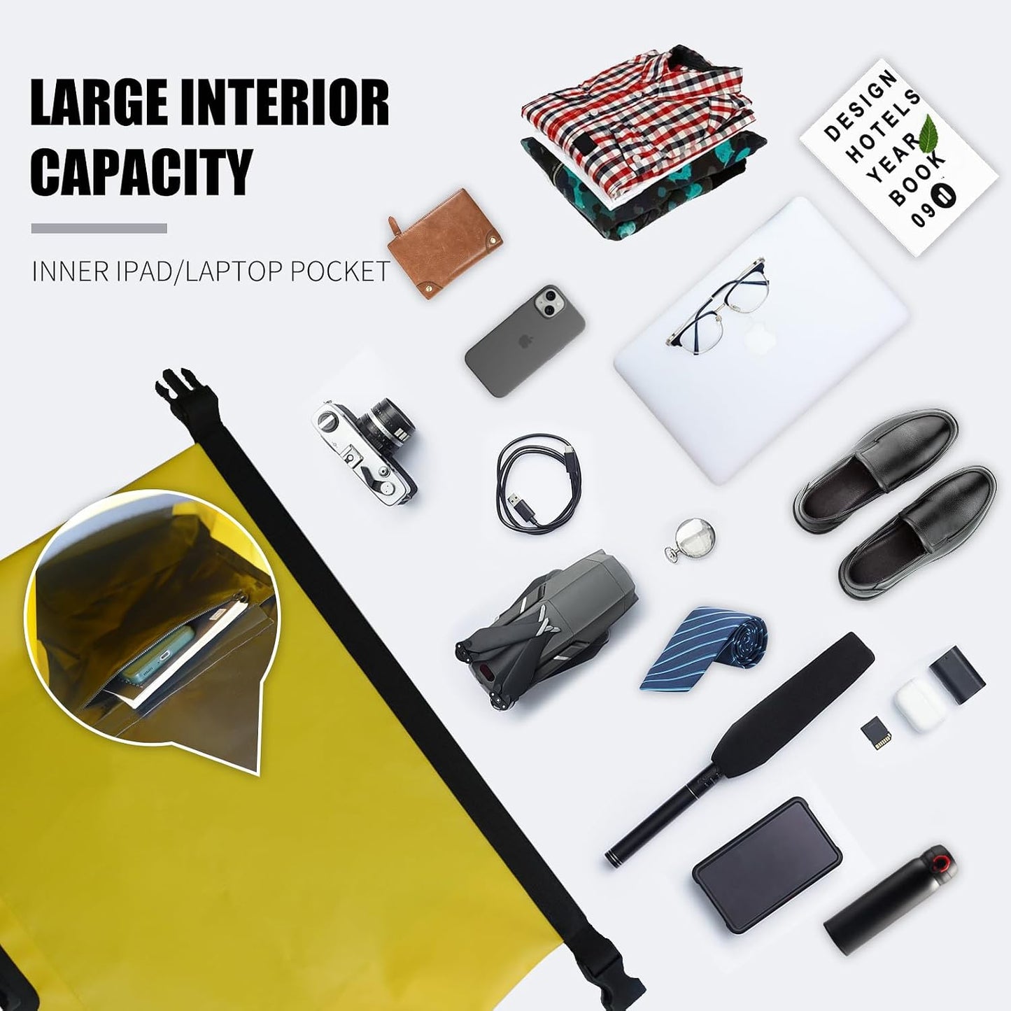 55L Waterproof Marine Dry Bag, Roll Top Backpack, Heavy Duty Dry Sack for Kayaking, Boating,Swimming,Diving,Surfing,Rafting,Fishing,Camping,Hiking,with Reflective Strip,Yellow