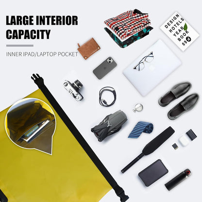 55L Waterproof Marine Dry Bag, Roll Top Backpack, Heavy Duty Dry Sack for Kayaking, Boating,Swimming,Diving,Surfing,Rafting,Fishing,Camping,Hiking,with Reflective Strip,Yellow