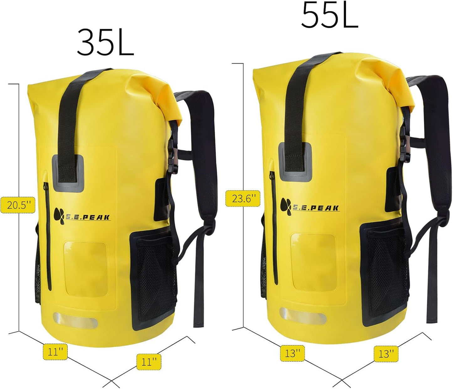 55L Waterproof Marine Dry Bag, Roll Top Backpack, Heavy Duty Dry Sack for Kayaking, Boating,Swimming,Diving,Surfing,Rafting,Fishing,Camping,Hiking,with Reflective Strip,Yellow