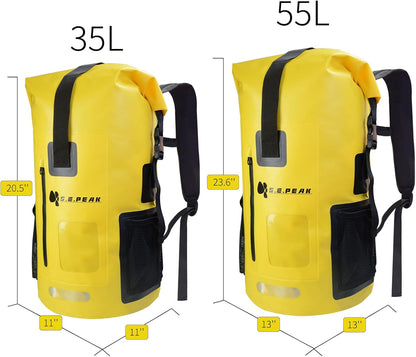 55L Waterproof Marine Dry Bag, Roll Top Backpack, Heavy Duty Dry Sack for Kayaking, Boating,Swimming,Diving,Surfing,Rafting,Fishing,Camping,Hiking,with Reflective Strip,Yellow