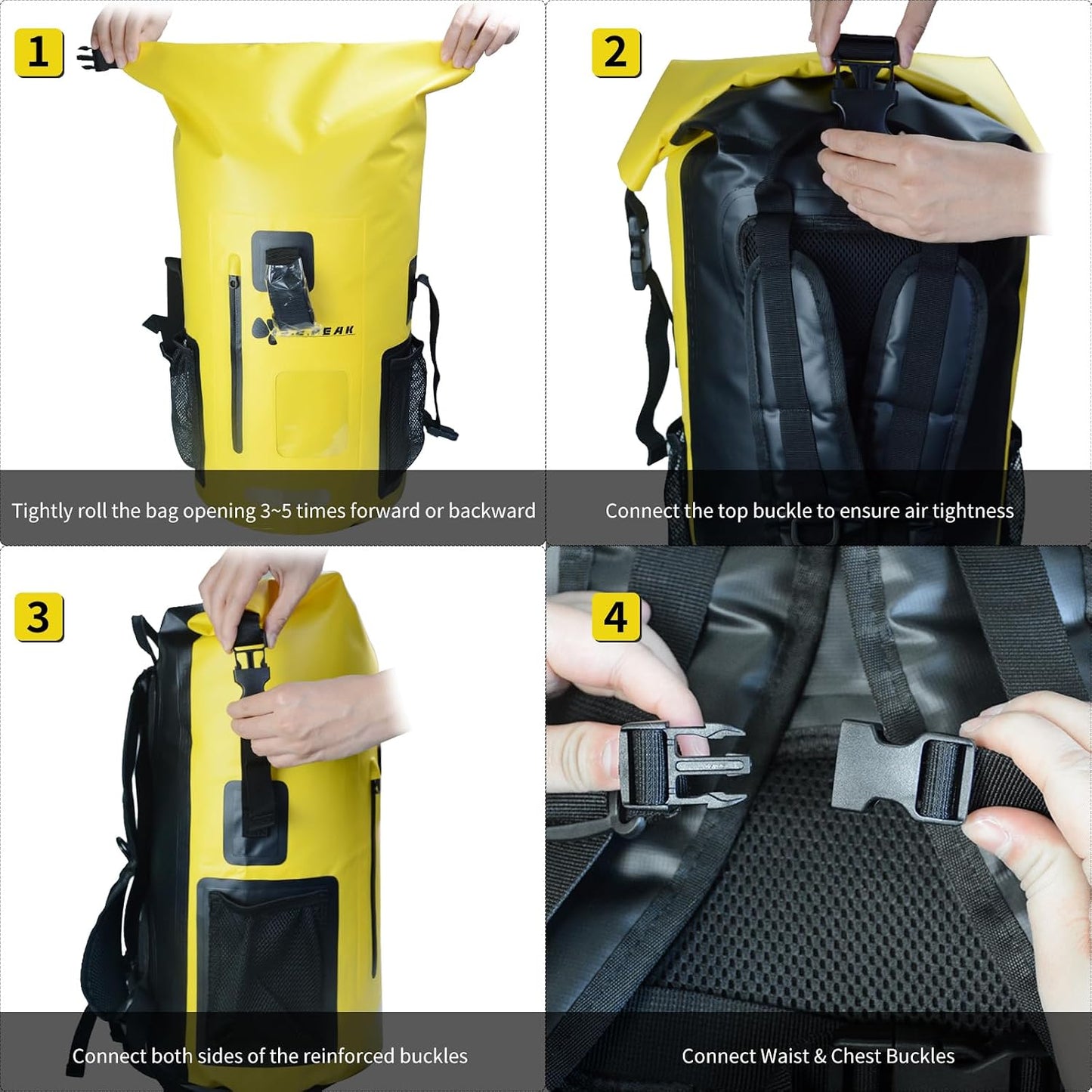 55L Waterproof Marine Dry Bag, Roll Top Backpack, Heavy Duty Dry Sack for Kayaking, Boating,Swimming,Diving,Surfing,Rafting,Fishing,Camping,Hiking,with Reflective Strip,Yellow