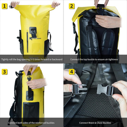 55L Waterproof Marine Dry Bag, Roll Top Backpack, Heavy Duty Dry Sack for Kayaking, Boating,Swimming,Diving,Surfing,Rafting,Fishing,Camping,Hiking,with Reflective Strip,Yellow