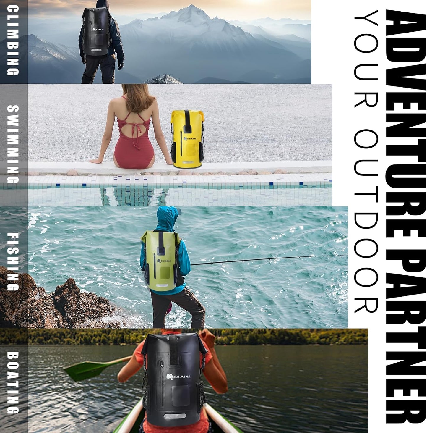 55L Waterproof Marine Dry Bag, Roll Top Backpack, Heavy Duty Dry Sack for Kayaking, Boating,Swimming,Diving,Surfing,Rafting,Fishing,Camping,Hiking,with Reflective Strip,Yellow