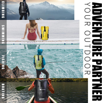 55L Waterproof Marine Dry Bag, Roll Top Backpack, Heavy Duty Dry Sack for Kayaking, Boating,Swimming,Diving,Surfing,Rafting,Fishing,Camping,Hiking,with Reflective Strip,Yellow