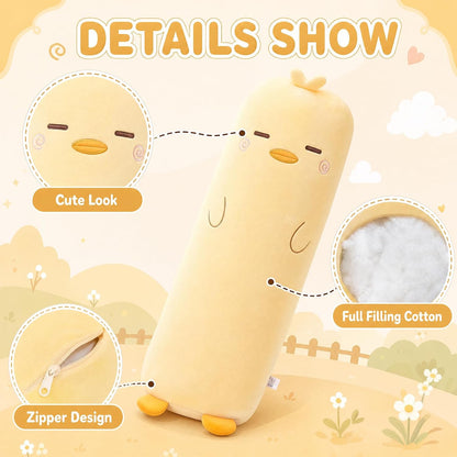 Long Plush Pillow, Yellow Duck 27 Inch, Cute Body Stuffed Animals | 27/33/39 Inch, Soft Cuddle Bedroom Pillow, Kawaii Home Decor Toy Plushies, Comfort Gifts for Kids Adults