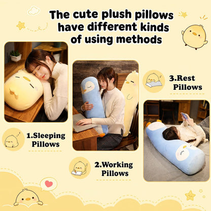Long Plush Pillow, Yellow Duck 27 Inch, Cute Body Stuffed Animals | 27/33/39 Inch, Soft Cuddle Bedroom Pillow, Kawaii Home Decor Toy Plushies, Comfort Gifts for Kids Adults