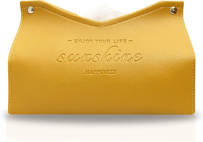 H&G MORII Tissue Box Holder, PU Leather Tissue Box Cover, Tissue Box Case Organizer for Bathroom, Kitchen and Office Room Decor (Mustard Yellow)