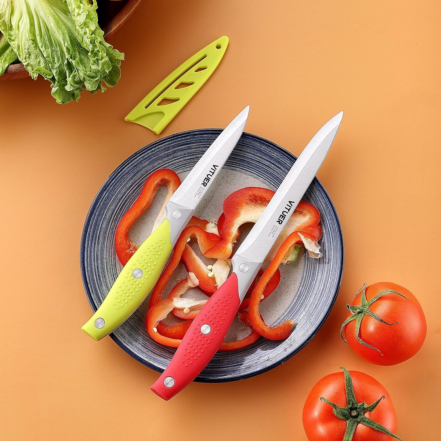 Chef Knife, 3PCS Kitchen Knife, Multicolor Stainless Steel Sharp Chef Knife Set (3Pack, Yellow, Red, Green)