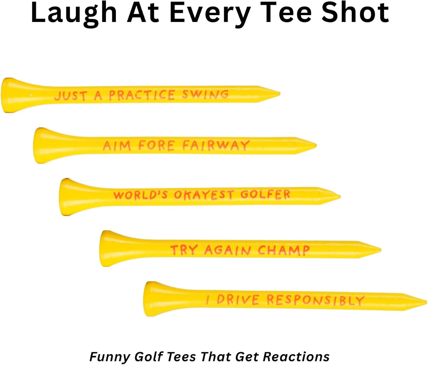 Funny Golf Tees, Novelty Golf Tee Gift Set, Bamboo 3 1/4" Tees with Hilarious Golf Jokes, Bright Yellow, Golf Gifts for Dad, Grandpa, Husband & Friends