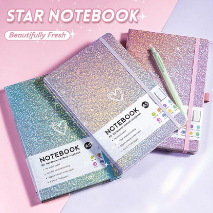 Bling A5 Notebook with Pen, Lined Journal Notebook A5 Notepad for Girls Women,Cute Heart Pattern Design Glitter Laser Diary College Ruled Hardcover Notebook for Work, Note Taking, Business (Yellow)