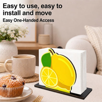 Lemon Wooden Napkin Holder, Vibrant Fruit Paper Napkin Organizer, Summer Farmhouse Table Tissue Stand for Kitchen Counter Coffee Bar Dining Room Home Decor