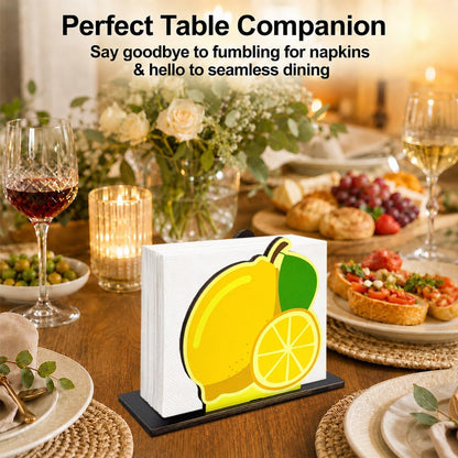 Lemon Wooden Napkin Holder, Vibrant Fruit Paper Napkin Organizer, Summer Farmhouse Table Tissue Stand for Kitchen Counter Coffee Bar Dining Room Home Decor