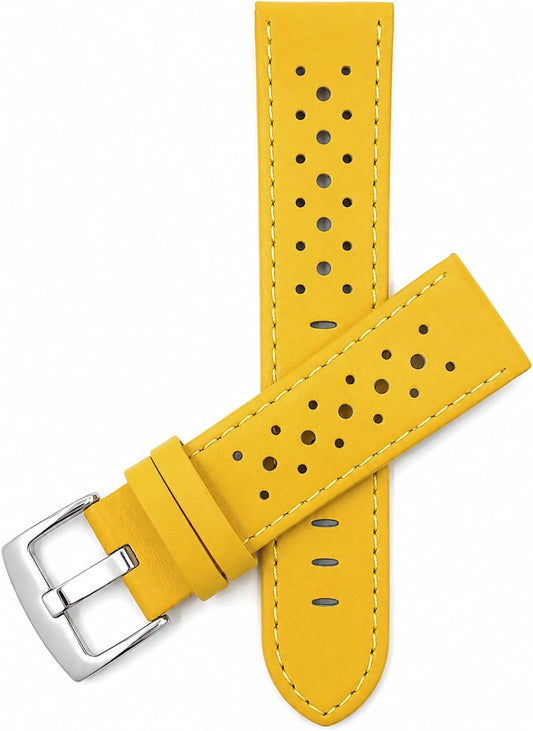 Mens Leather Rally Strap, Perforated Racing Watch Band, 18-24mm, Reg/XL | 13 Colors, 18mm-24mm Breathable Perforated Soft Italian Leather Racing Watch Band, Rally Strap for Men, Reg / Extra Long