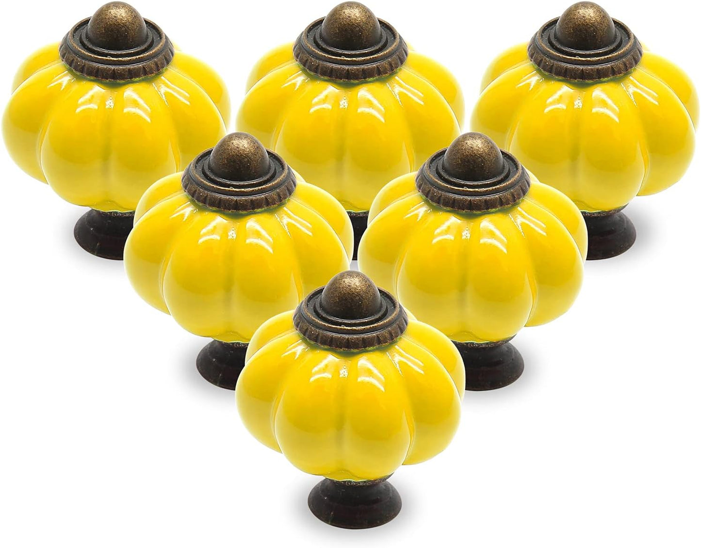 12pcs Lemon Yellow Pumpkin Knobs, Vintage Ceramic Cabinet Knobs | Dresser Knobs, Drawer Knobs, Door Knobs, Drawer Pulls, Dresser Handles with Mounting Screws