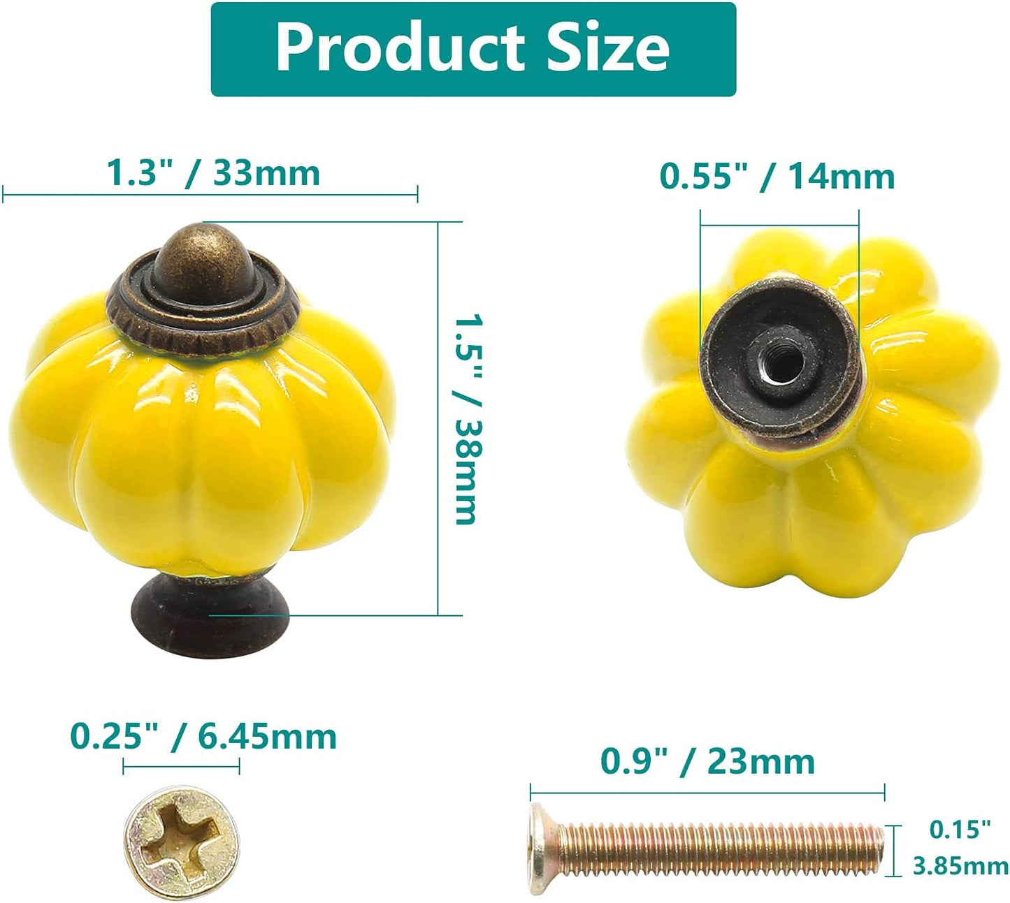 12pcs Lemon Yellow Pumpkin Knobs, Vintage Ceramic Cabinet Knobs | Dresser Knobs, Drawer Knobs, Door Knobs, Drawer Pulls, Dresser Handles with Mounting Screws