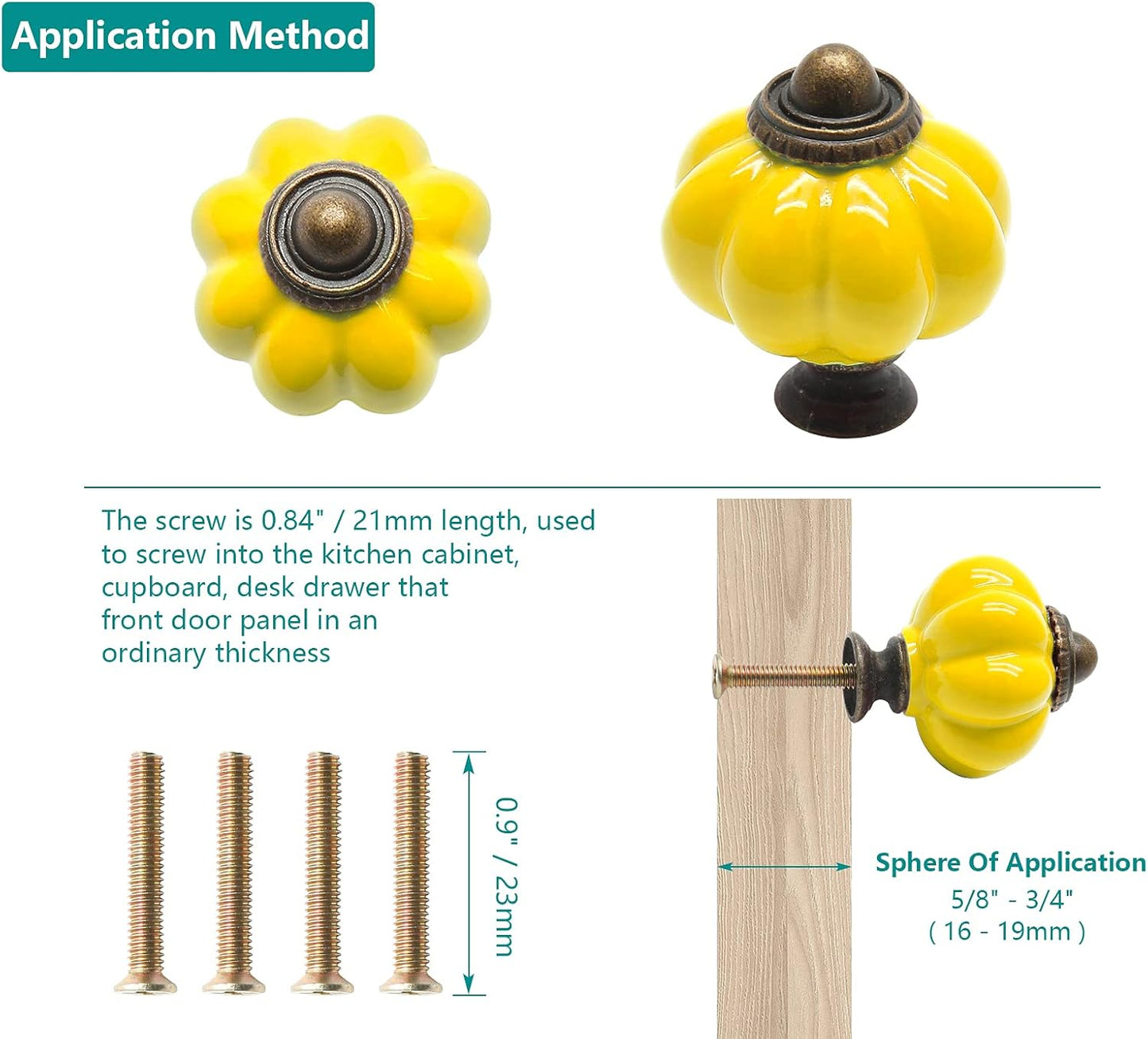 12pcs Lemon Yellow Pumpkin Knobs, Vintage Ceramic Cabinet Knobs | Dresser Knobs, Drawer Knobs, Door Knobs, Drawer Pulls, Dresser Handles with Mounting Screws