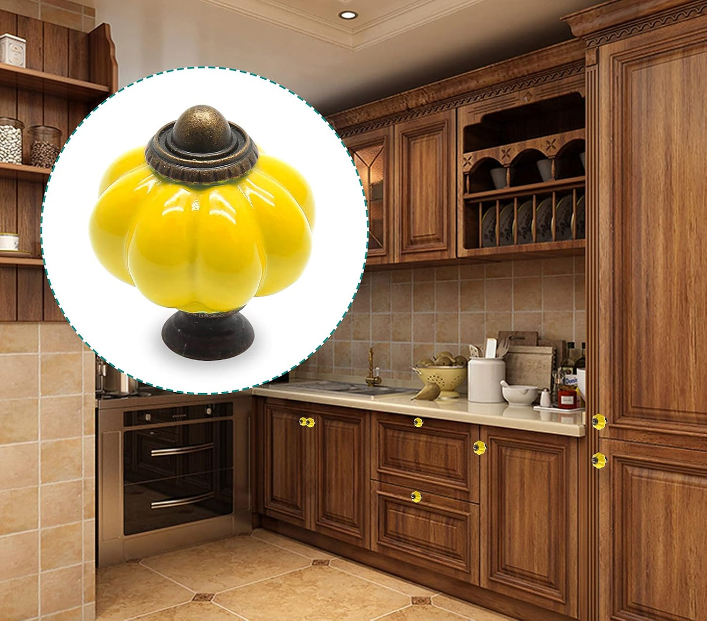 12pcs Lemon Yellow Pumpkin Knobs, Vintage Ceramic Cabinet Knobs | Dresser Knobs, Drawer Knobs, Door Knobs, Drawer Pulls, Dresser Handles with Mounting Screws