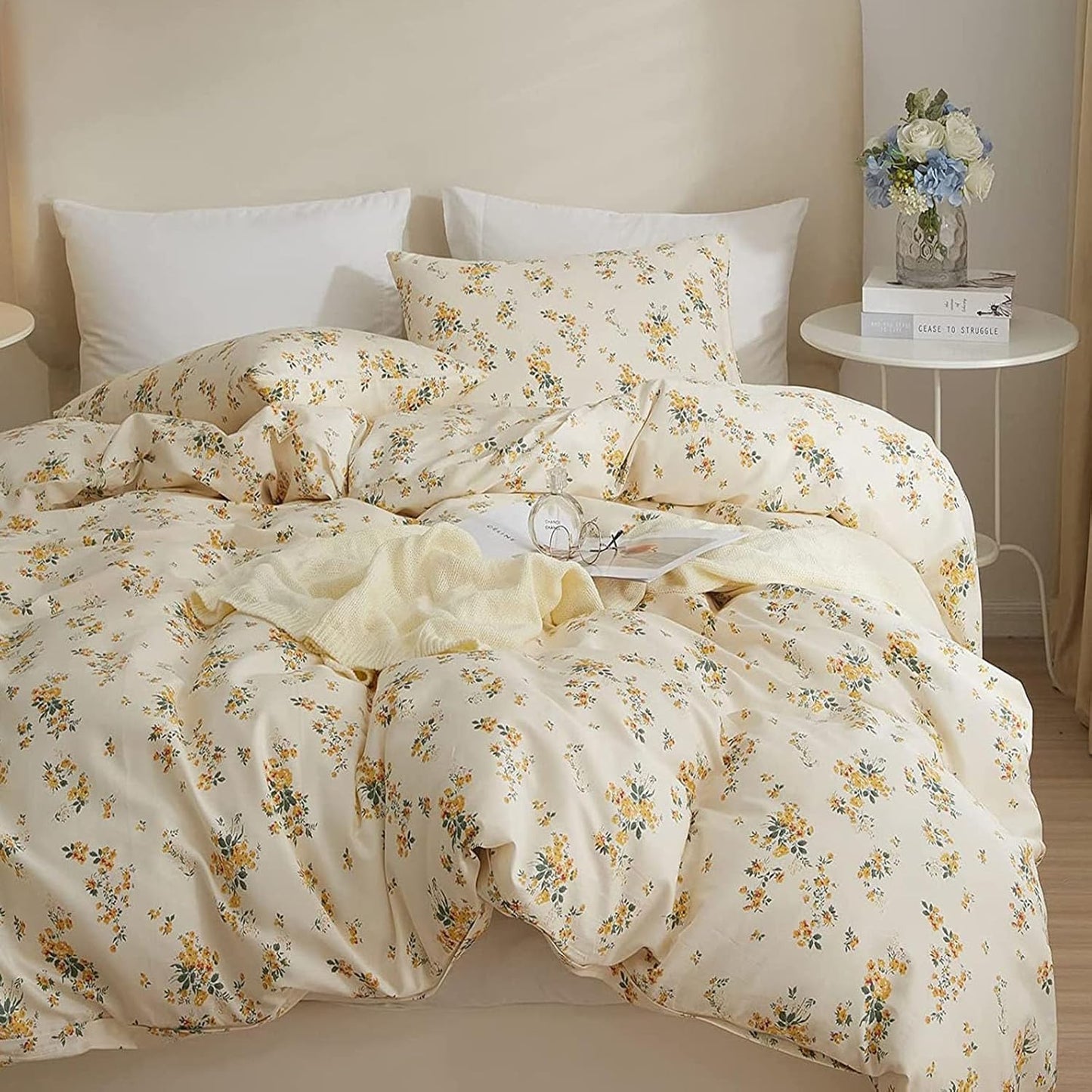 Yellow Floral Comforter Set Queen Botanical Bedding Comforter Set for Queen Bed Women Girl Garden Bohemian Floral Comforter with 2 Pillowcases,Garden Style Bedding Sets