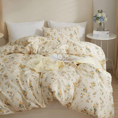 Yellow Floral Comforter Set Queen Botanical Bedding Comforter Set for Queen Bed Women Girl Garden Bohemian Floral Comforter with 2 Pillowcases,Garden Style Bedding Sets