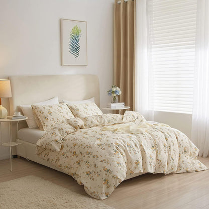 Yellow Floral Comforter Set Queen Botanical Bedding Comforter Set for Queen Bed Women Girl Garden Bohemian Floral Comforter with 2 Pillowcases,Garden Style Bedding Sets