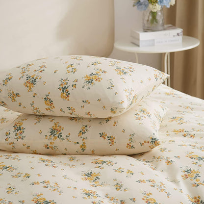 Yellow Floral Comforter Set Queen Botanical Bedding Comforter Set for Queen Bed Women Girl Garden Bohemian Floral Comforter with 2 Pillowcases,Garden Style Bedding Sets