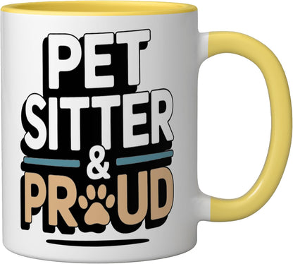 Pet Sitter And Proud Pet Care Lover Ceramic Mug, Yellow/White