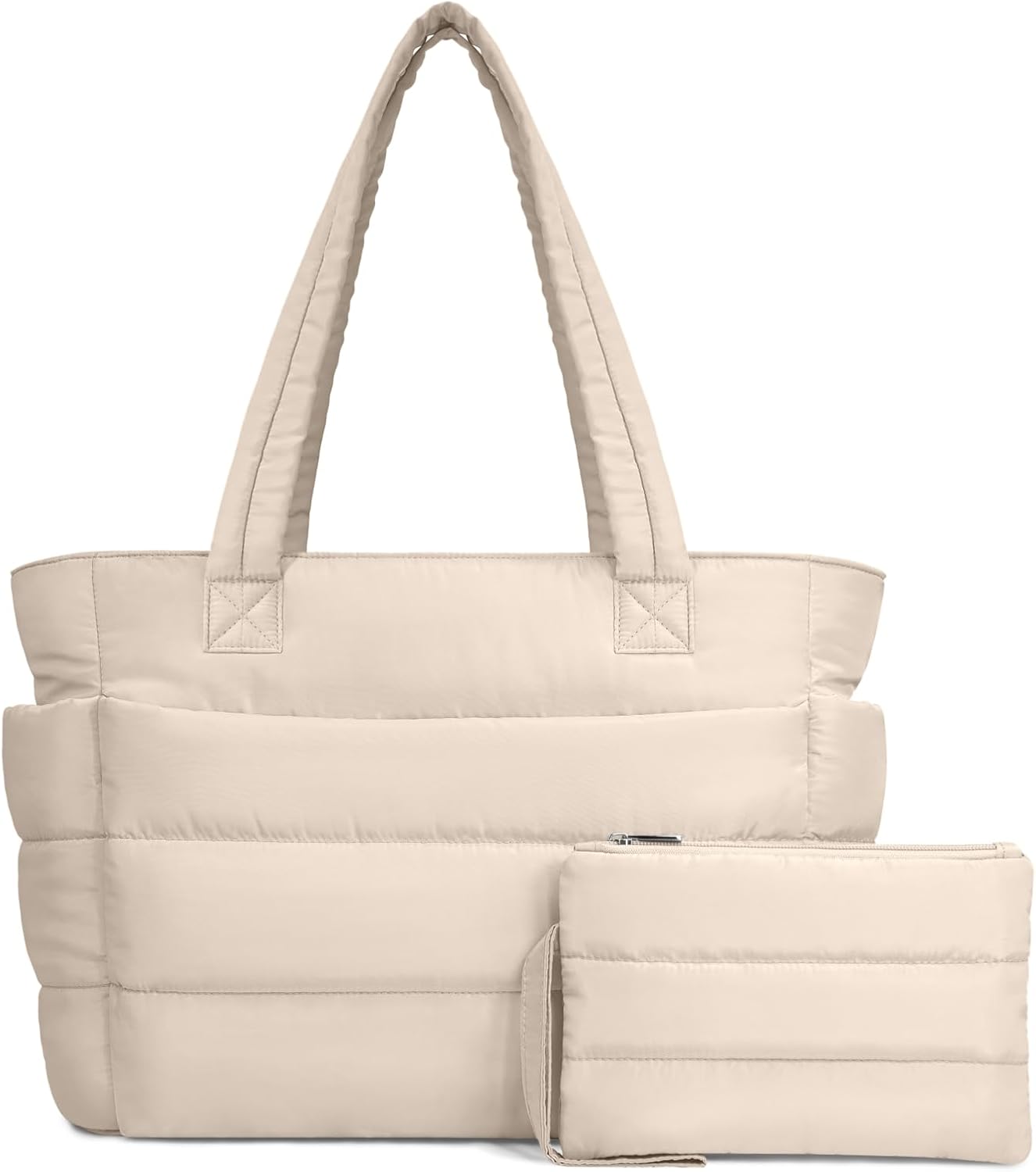 Puffer Tote Bag for Women, Lightweight Puffy Handbag with Compartments, Quilted Shoulder Bag for Work, Travel, Gym - Colors B