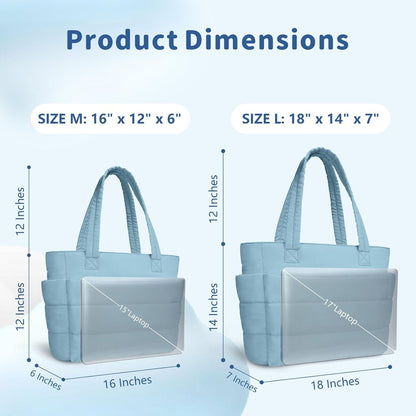 Puffer Tote Bag for Women, Lightweight Puffy Handbag with Compartments, Quilted Shoulder Bag for Work, Travel, Gym - Colors B