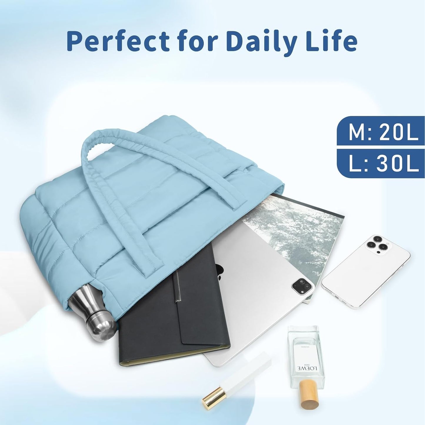 Puffer Tote Bag for Women, Lightweight Puffy Handbag with Compartments, Quilted Shoulder Bag for Work, Travel, Gym - Colors B