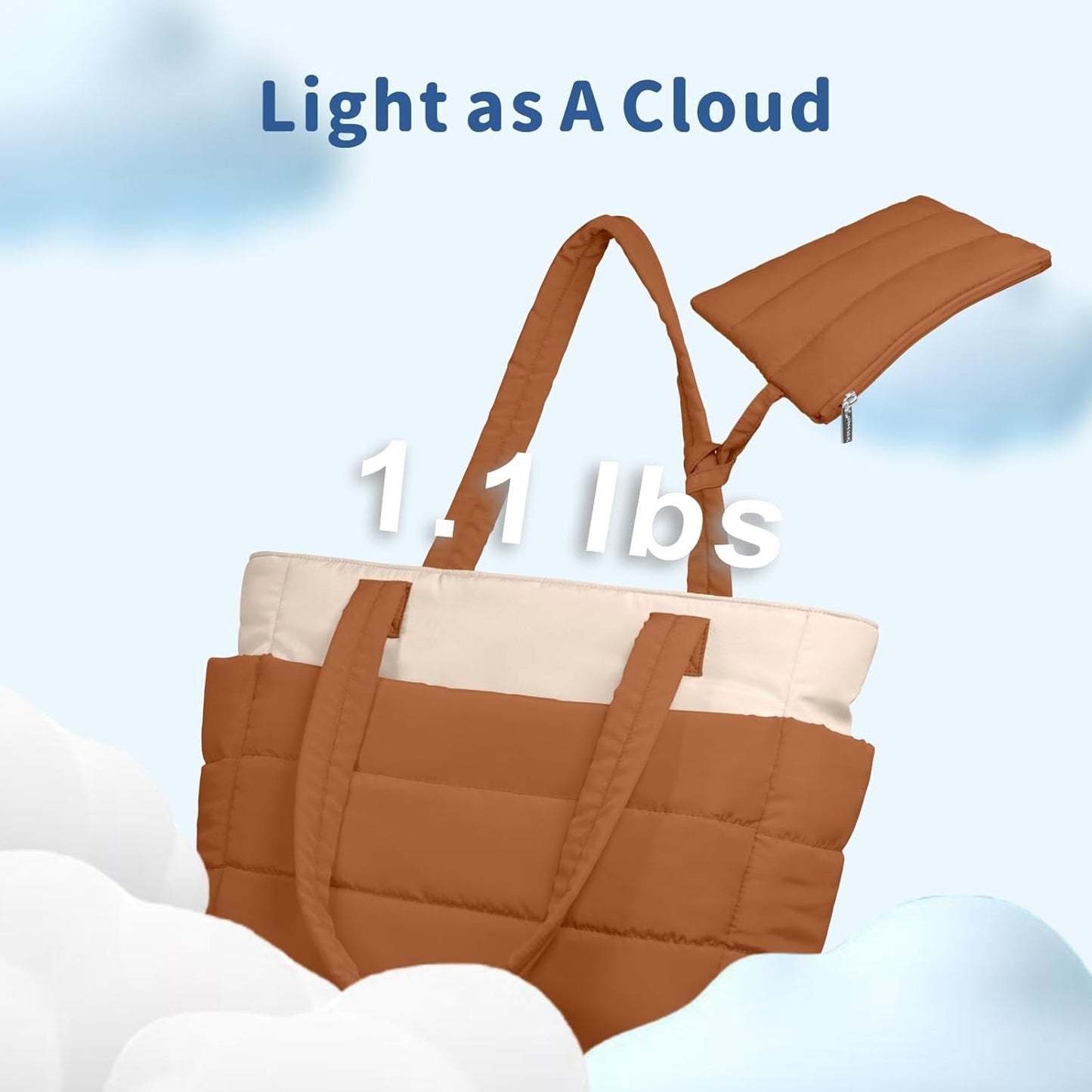 Puffer Tote Bag for Women, Lightweight Puffy Handbag with Compartments, Quilted Shoulder Bag for Work, Travel, Gym - Colors B