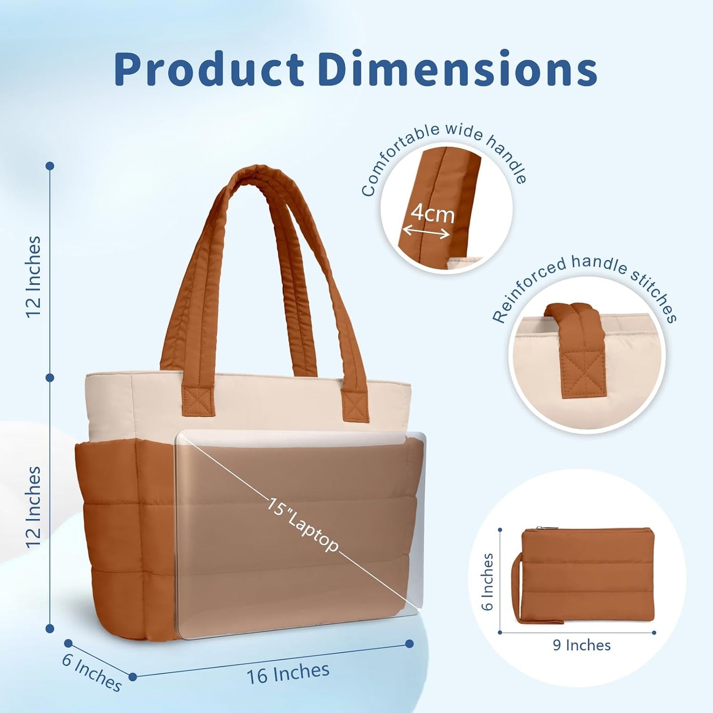 Puffer Tote Bag for Women, Lightweight Puffy Handbag with Compartments, Quilted Shoulder Bag for Work, Travel, Gym - Colors B